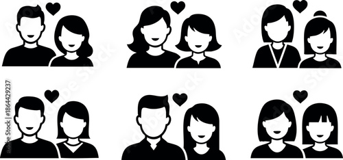 Couple and family love icons with hearts relationship and affection symbols vector illustration 