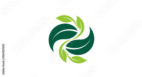 Abstract Green Leaf Logo Concept Representing Nature, Balance, and Earth's Essence