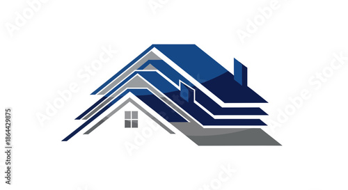 Abstract Housing Logo Depicting Architectural Design Elements In Modern Blue Tone