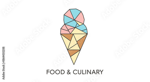 Abstract Ice Cream Cone Illustration For Food And Culinary Designs In Geometric Style