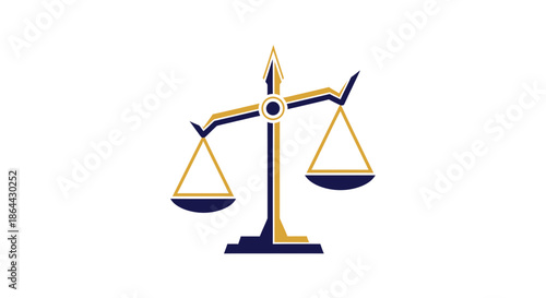 Abstract Illustration of a Law Scale Symbol in Gold and Blue on White Background