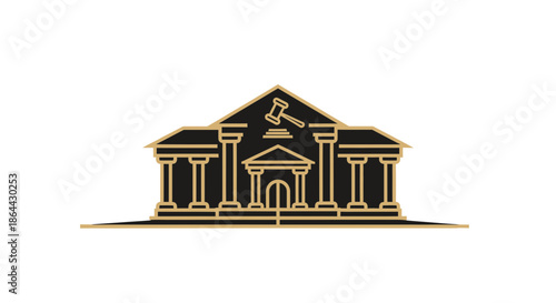 Abstract Illustration of a Courthouse Emphasizing Law, Legislation, and Justice Symbolism