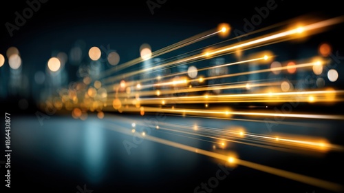 Abstract Light Trails in Dark Cityscape Night Scene with Bright Glowing Lines