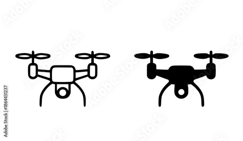 Drone illustration icon, outline and silhouette style