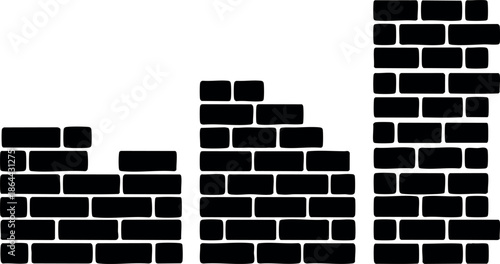Black Brick Wall Growth Stages Vector Illustration Showing Construction Progress 