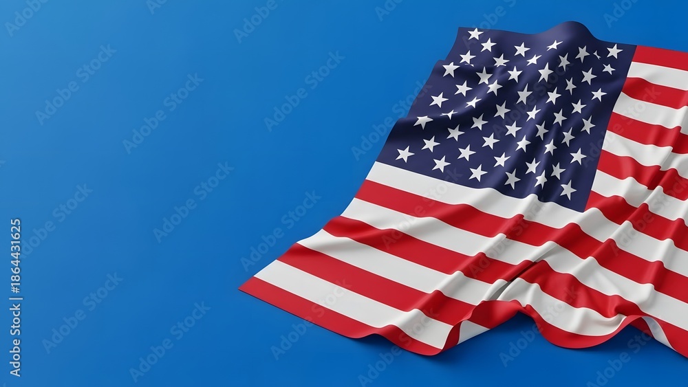 Fototapeta premium American flag on blue background with red white and blue colors