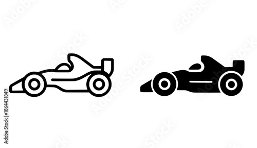 Racing car illustration icon, outline and silhouette style