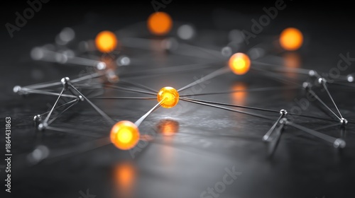 Abstract Molecular Network with Glowing Orange Nodes on Dark Background
