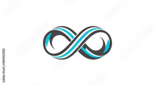 Abstract Infinity Symbol Design with Blue, Gray and White Elements on a Clean White Background