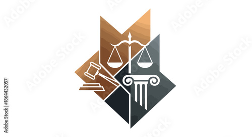 Abstract Law Logo Depicting Elements Of Justice And Legal Judgement System