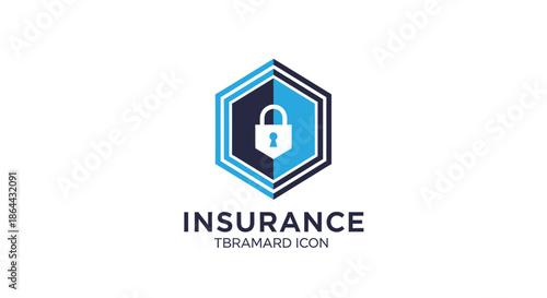 Abstract Insurance Logo Featuring Lock Icon and Hexagon Shape Represents Security