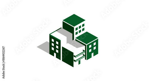 Abstract Isometric Green Buildings Illustration For Corporate Or Technological Context