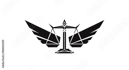 Abstract Justice Emblem Depicting Scales And Wings Symbolizing Fairness And Balance