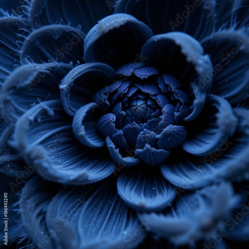 Macro Close-up of Deep Navy Blue Flower Petals with Intricate Textures and Elegant Layers
