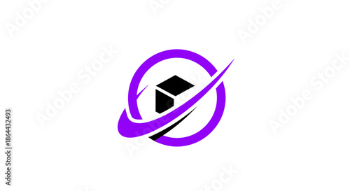 Abstract Logo In Purple Orbit And Black Cubical, Modern And Creative Design
