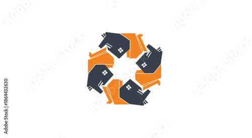 Abstract Logo Representing Unity and Community With a Minimalist Housing Design