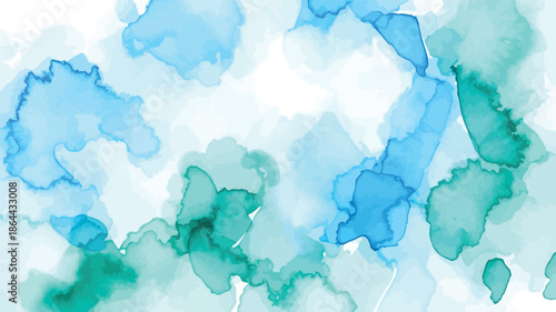 Artistic Abstract Watercolor Background with Blue and Green Ink Splashes