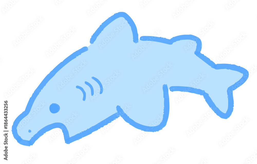 Obraz premium ゆるい手描き風のサメのイラスト かわいい海の生き物素材