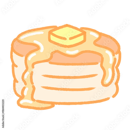 はちみつとバターがのった厚焼きパンケーキの手描きイラスト