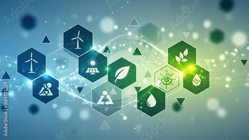 Eco friendly technology icons for sustainable living and renewable energy solutions