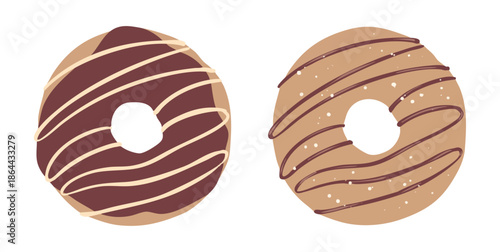 チョコレートドーナツとキャラメルドーナツのフラットイラスト