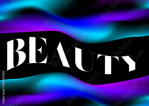 BEAUTYの文字とダークな流体グラデーションの抽象背景素材