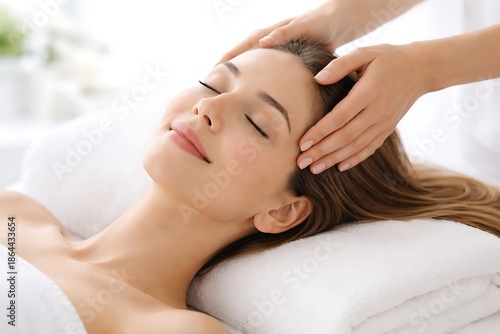 Relaxed Woman Receiving Professional Head Massage in Luxury Spa – Scalp Therapy and Wellness Treatment