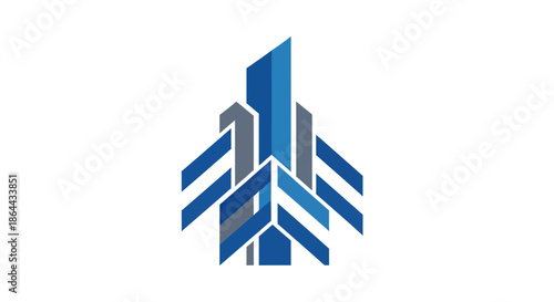 Abstract Modern Architectural Design with Geometric Shapes and Striking Blue Hues