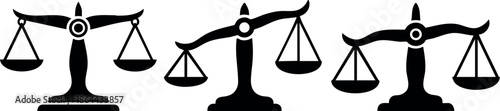 Justice Scales Set Vector Illustration in Black Silhouette Style for Law and Balance Concepts 