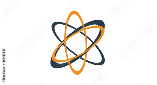 Abstract Orbital Design with Intertwined Lines in Trendy Orange and Dark Blue Colors