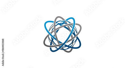 Abstract Orbital Sphere Logo With Modern Blue And Grey Colors On White Background