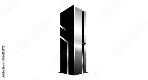 Abstract Modern Building Silhouette in Black and White with Futuristic Architectural Design