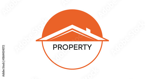 Abstract Property Logo Depicting A Modern Home Overlaid On An Orange Circle Illustration Logo