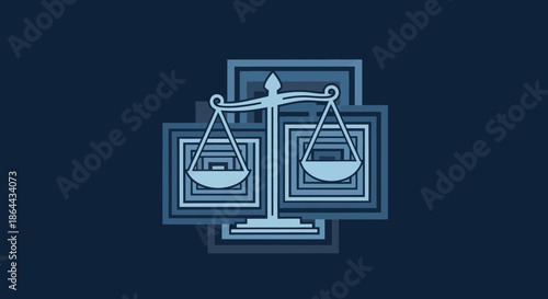 Abstract Scales In Shades Of Blue Represent Justice And Legal Matters With Geometric Design