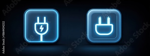 two identical icons of an electricity symbol, accompanied by text that suggests a power saving feature or mode. each icon is set against a dark background with illuminated edges