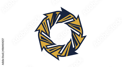 Abstract Rotating Arrows Forming a Circular Design With Gold and Navy Blue Colors