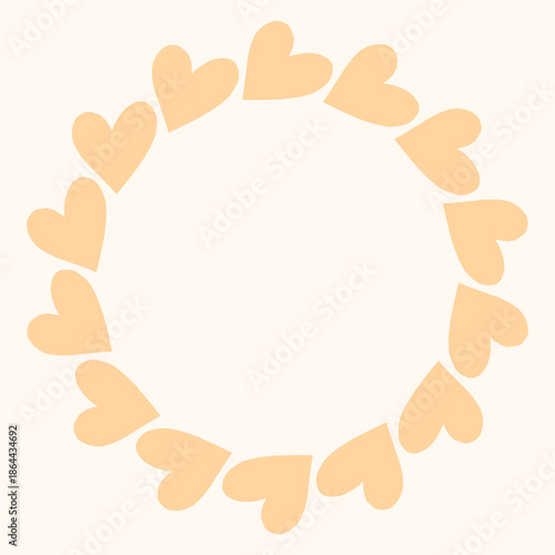 Simple circular frame made of bold pink heart shapes arranged in a clean, modern ring. Minimal and playful design perfect for Valentines Day, love themed graphics, cards, stickers, and invitations