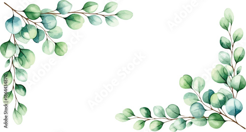 Decorative Watercolor Eucalyptus Leaves Corner Frame Illustration