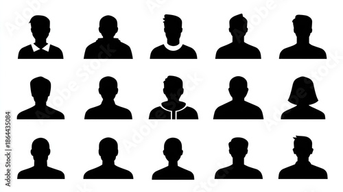 a group of silhouettes of people, arranged in rows, with one person notably differentiated from the others by being larger and placed prominently at the front