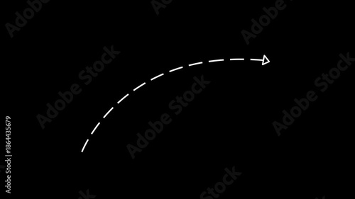 White dashed arrow following a curved path on a black background line