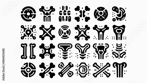 Abstract Bone and Joint Medical Icon Set in Black and White Style