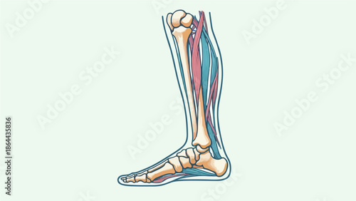 Lower Leg and Foot Anatomy Illustration – Side View Skeletal & Muscular Medical Icon