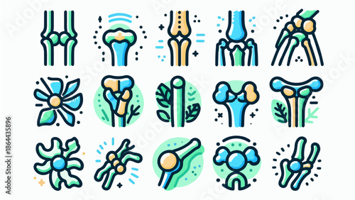 Orthopedic Joint & Bone Icons Set – Knee, Elbow, Shoulder, Hip Anatomy Illustration