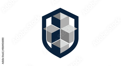 Abstract Shield Logo Design With Geometric Block Elements Representing Security