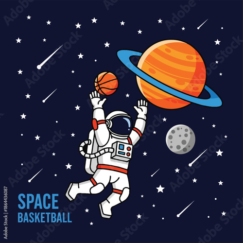 Astronaut Playing Basketball in Space - Unique Concept for Sport and Space Exploration.