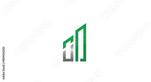 Abstract Skyscraper Logo With Green And Grey Tones For Business And Architectural Design