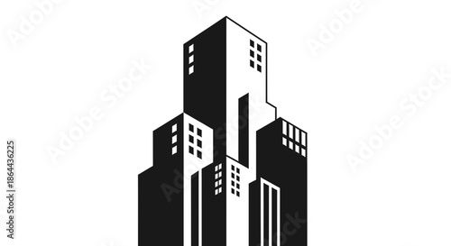 Abstract Skyscraper Silhouette Against White Backdrop Illustrating Urban Design And Architecture