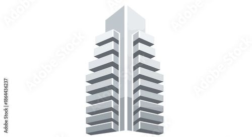 Abstract Skyscraper Silhouette Depicting Modern Architecture Design Against White Background