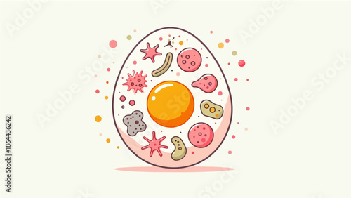Cute Egg Cell with Microorganisms Illustration