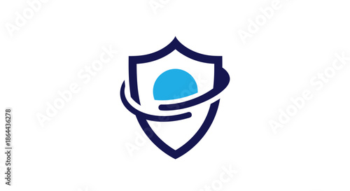 Abstract Shield With Swirls Symbolizing Protection and Cybersecurity, Minimal Style